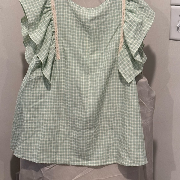 Green Checkered Ruffle Blouse - Picture 2 of 4